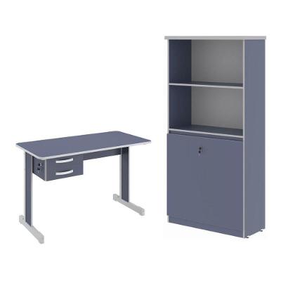 Escrivaninha e Armario para Escritorio Mesa 1,20 Georgia Azul 2 Portas 2 Gavetas MDP 120CM Casah