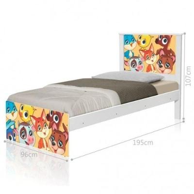 Cama Solteiro Cama Solteiro Adesivada Animais MDF-MDP Branco Casah