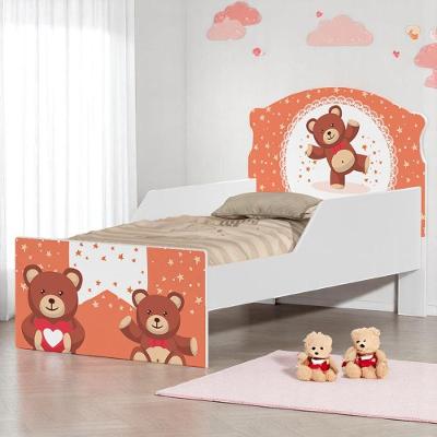 Cama Infantil Simples Ursinho de Pelúcia com Colchão MDF Branco Cambel Móveis