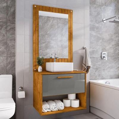 Conjunto Banheiro Casa do Lótus Naturalle Titanium 1 Porta 1 Prateleira MDP-MDF 60CM