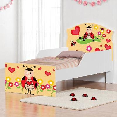 Cama Infantil Joaninha Mágica MDF Branco Mini Cama Solteiro Cambel Móveis