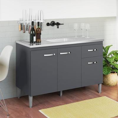 Balcão de Cozinha Calila 3 Portas MDP 118CM Cinza Fosco AJL Móveis