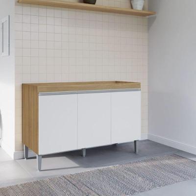 Balcão de Cozinha Estela 3 Portas MDP Amêndoa Branco AJL Móveis