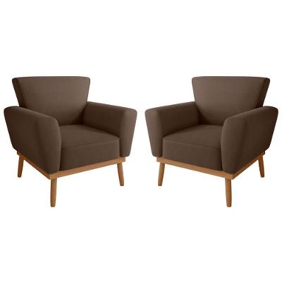 Jogo de Poltronas Brisa da Riviera para Sala Tecido Inca Pés Palito Marrom Framar