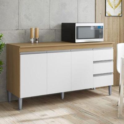 Balcão de Cozinha Delita 3 Portas 3 Gavetas MDP Amêndoa Branco AJL Móveis