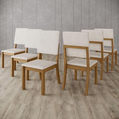 Conjunto 6 Cadeiras Estofadas Layla Estrutura MDF-MDP Revestimento Linho e Suede Bege Casa 812
