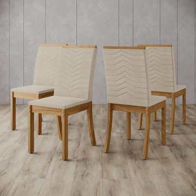 Conjunto 4 Cadeiras Estofadas Layla Elegance Estrutura MDF-MDP Revestimento Linho e Suede Bege Casa