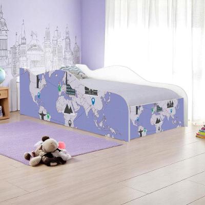 Cama Solteiro Infantil com Colchão Mapa de Viagens MDF Branco Casah