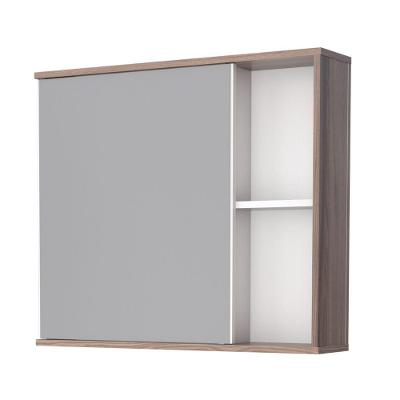 Espelheira para Banheiro Casa Riviera 1 Porta 2 Prateleiras Madeira Branco Casah