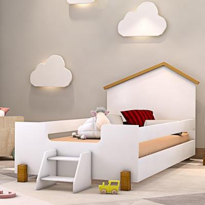 Cama Infantil Monet com Colchão e Grade MDF Branco Natural Divaloto Móveis Solteiro