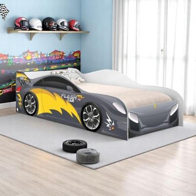Cama Infantil Carro Raios Chumbo com Colchão MDF Branco Casah