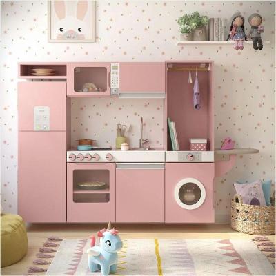 Cozinha Infantil Bruna Rosê em MDF com Micro-ondas Forno Fogão Refrigerador Rosa OFT Móveis
