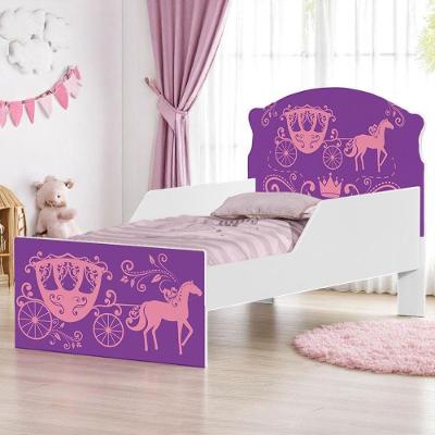 Cama Infantil Carruagem com Grade de Proteção MDF Branco Cambel Móveis
