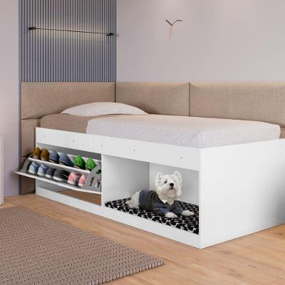 Cama Box Solteiro Vila Serena com Sapateira e Colchão Branco Framar