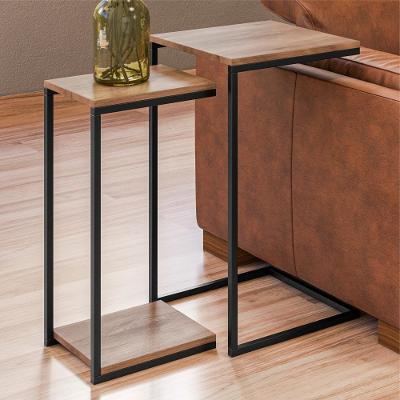 Mesa Auxiliar Conjunto Mesas Industriais Guilherm Madeira Quadrado MDF Aço Amadeirado