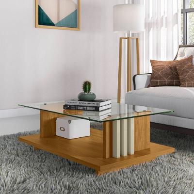 Mesa de Centro Gran Siena Cumaru Opala Retangular Vidro MDF MDP 90CM Cumaru e Opala