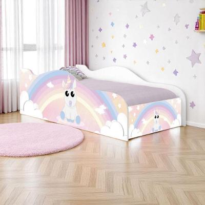 Cama Solteiro Infantil Unicórnio Bebê com Grade MDF Rosa Casah