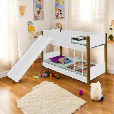 Beliche Infantil Casa de Verona com Escorregador Colchões MDF Branco Mel Divaloto Móveis