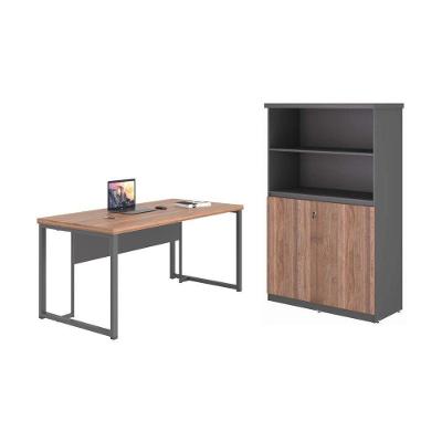 Conjunto Escrivaninha e Armário Jogo para Escitório New Noce Preto sem Gavetas 180CM Casah