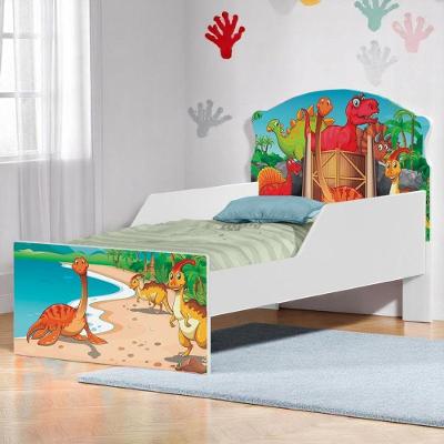 Cama Infantil Jurassic Dinossauros com Colchão MDF Branco Cambel Móveis