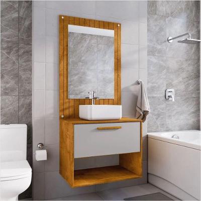 Conjunto Banheiro Viena Naturalle Off White 1 Porta 1 Prateleira MDP MDF 60CM Bege
