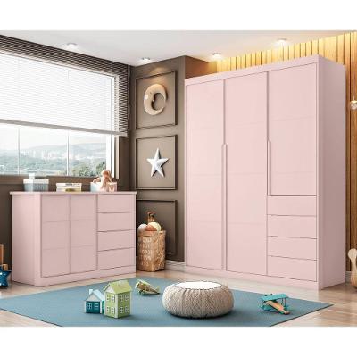 Conjunto Infantil Jade 3 Portas de Bater 4 Gavetas MDF Rose Semi Brilho Sallar Home