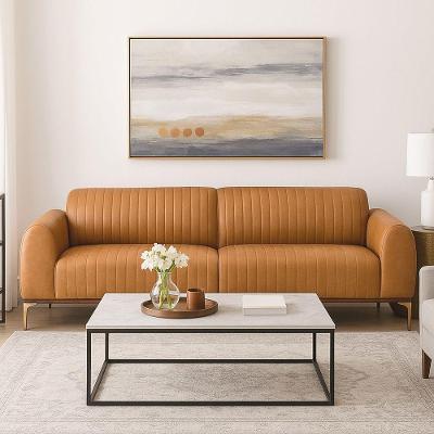 Sofá Cocie 3 Lugares 210CM Caramelo Corino Estrutura Madeira Acabamento Moderno Sallar Home
