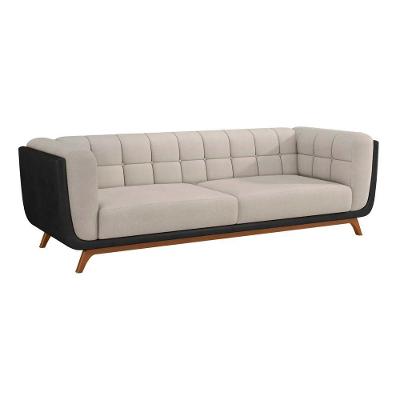 Sofá Coin 2 Lugares Fixo 200CM Preto Courino e Linho Off White