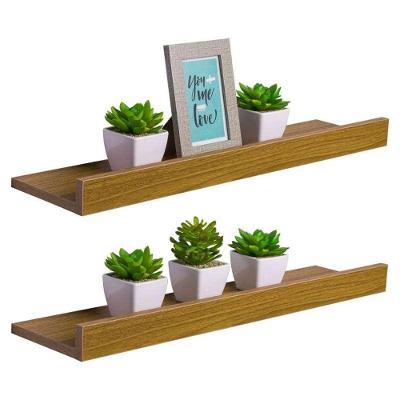 Kit 2 Prateleiras Porta Quadros Crie Fácil 90X10CM MDP Suporte Invisível Sala Marrom Mercado