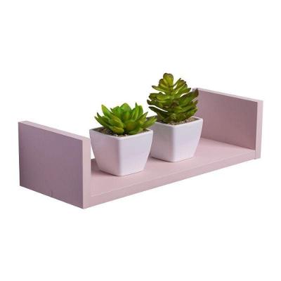 Prateleira U 30X10CM MDP Suporte Invisível Moderno Sala Rosa Claro Mercado das Prateleiras 30CM