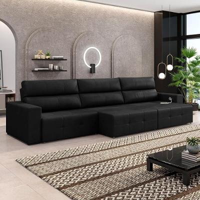 Sofá Nero G52 4 Lugares Retrátil 284cm Preto Couro Gran Belo