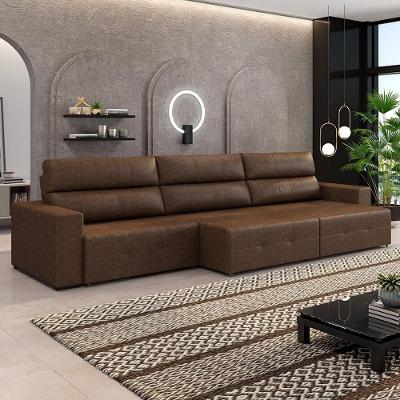 Sofá Nero Couro Manchado G52 5 Lugares Retrátil 314cm Preto Gran Belo