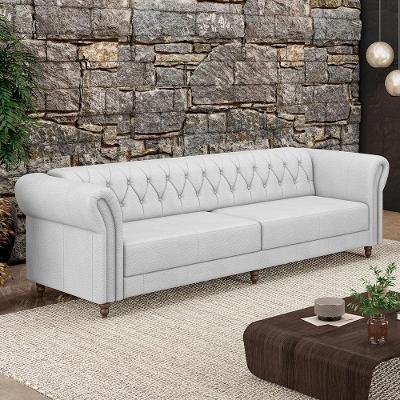 Sofá Stanford Chesterfield G58 3 Lugares 260CM Couro Branco Gran Belo