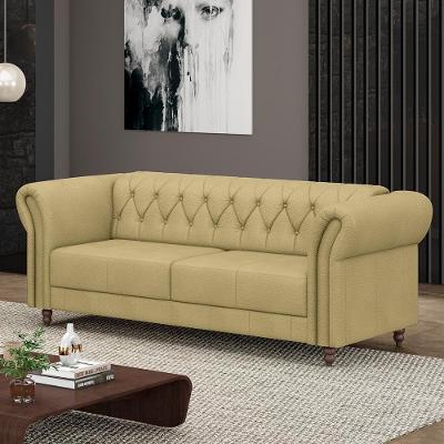 Sofá Stanford Chesterfield 2 Lugares 220CM Couro Bege Gran Belo