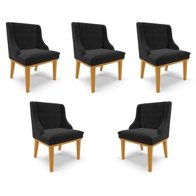 Kit 5 Cadeiras Firenze G19 Estrutura Madeira Assento Suede Preto-castanho Gran Belo