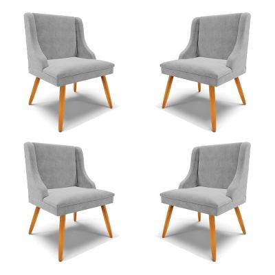 Kit 4 Cadeiras Firenze Estrutura Madeira Suede Cinza Natural para Sala de Jantar Gran Belo