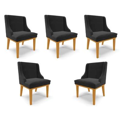 Kit 5 Cadeiras Firenze Sala de Jantar Estrutura Madeira Veludo Preto-castanho Gran Belo