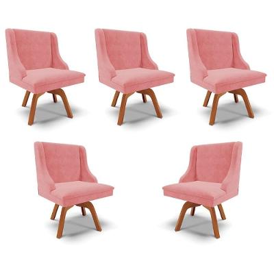 Kit 5 Cadeiras Firenze G19 Madeira Suede Rosê Natural para Sala de Jantar Gran Belo