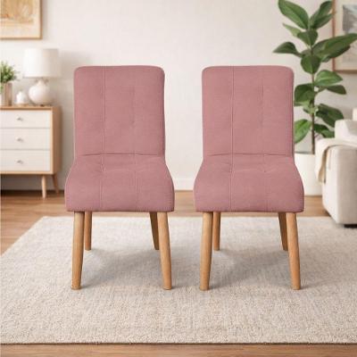 Kit 2 Cadeiras Luna Madeira Maciça Suede Rose Ki Barato Móveis