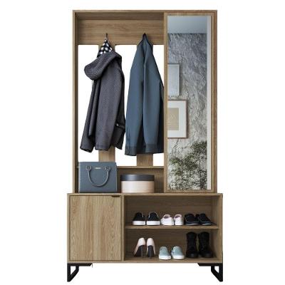 Sapateira Cabideiro com Espelho P1067 1 Porta 100cm MDF MDP Oak Preto Placa & Ponto