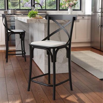 Kit 3 Banquetas Baixa Katrina Assento Courino com Encosto Aço Preto e Branco