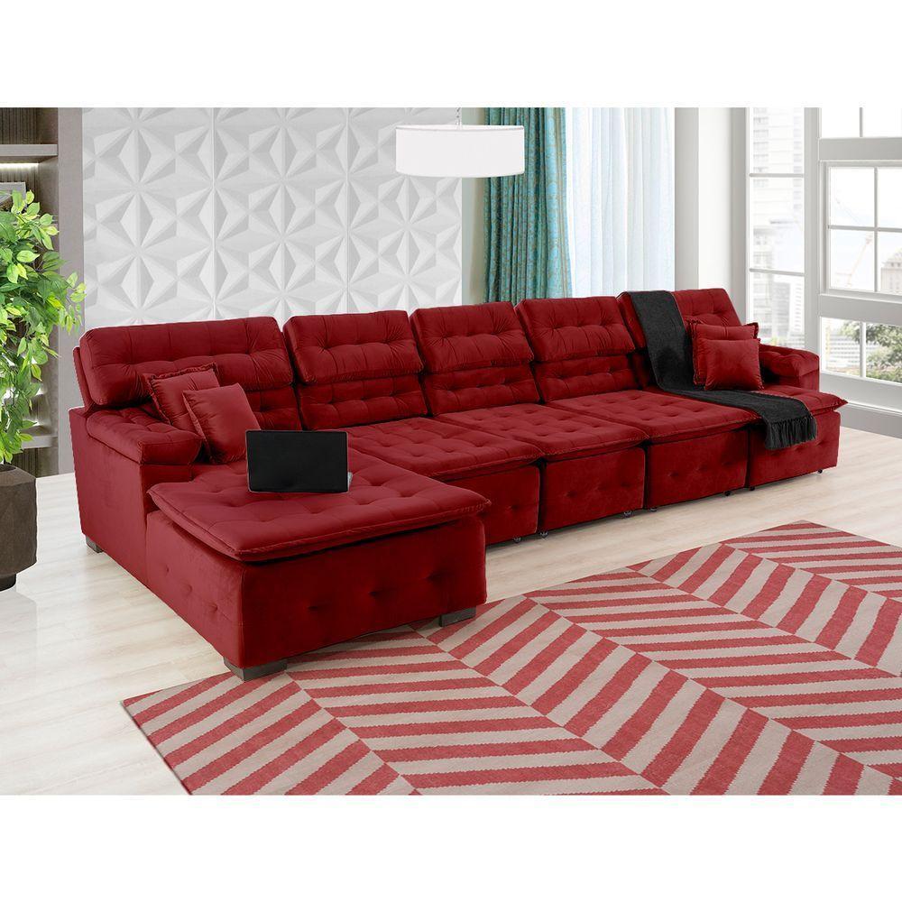 Sofá Orlando 4.20x1.50m Com Chaise, Retrátil E Reclinável - Vinho - 4