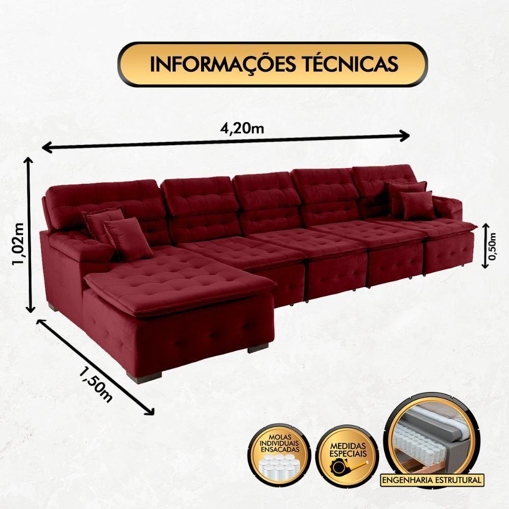 Sofá Orlando 4.20x1.50m Com Chaise, Retrátil E Reclinável - Vinho - 5