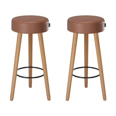 Kit 2 Banquetas Altas Londres Assento Couríssimo Base Madeira Fixa Marrom Loja Sheep