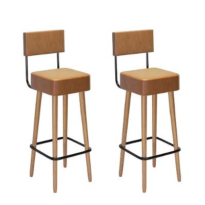 Kit 2 Banquetas Altas Barcelona Assento Couríssimo Estrutura MDF MDP Marrom Loja Sheep