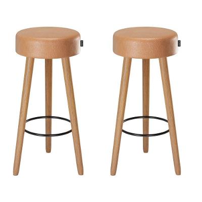 Kit 2 Banquetas Altas Londres Assento Couríssimo Amarula Estrutura Madeira Loja Sheep