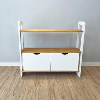 Aparador Linea Ample Moderno 2 Gavetas 3 Prateleiras Madeira Maciça 100CM Nozes e Branco Artfactory