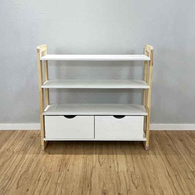 Aparador Linea Ample Moderno sem Porta 2 Gavetas Madeira Maciça 100CM Branco e Natural Artfactory