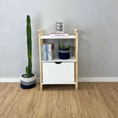 Aparador Linea Slim Moderno sem Porta 1 Gaveta Madeira Maciça 53CM Branco e Natural Artfactory