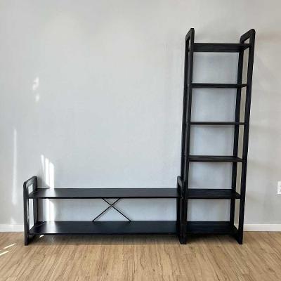 Rack TV de Madeira Pinus com Estante Slim Linea 141.5CM com Nicho Preto Artfactory Design 185.5CM
